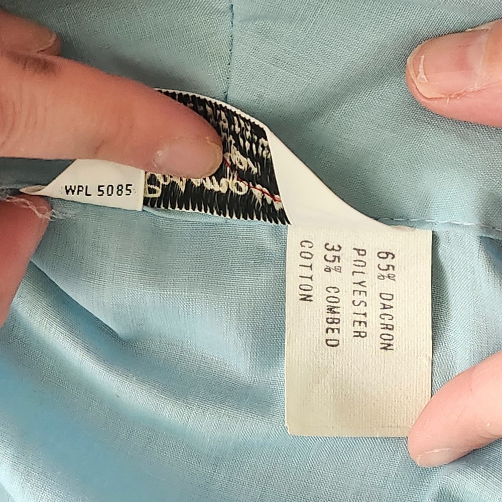 Vintage 1960s/70s Robe Baby Blue w/ Navy Stripe Pockets Men's XL Belt‎ Dad - Picture 9 of 13